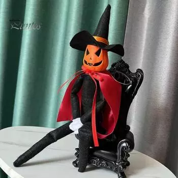 Хэллоуин Тыква Кукла Ведьма Шляпа Эльф Плащ Длинноногие Ручной Жуткой Улыбающейся Тыквы Праздничное Украшение Праздничные Атрибуты Подарок красный