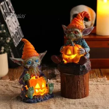 Хэллоуин Тыква Лампа Сад Смола Статуя Гном Держа Освещение Тыква Орнамент Хэллоуин Украшение Домашней Вечеринки C