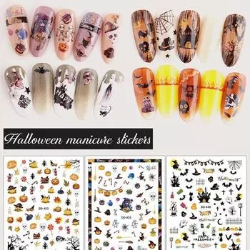 Хэллоуин тыква летучая мышь стикер ведьмы дизайн ногтей наклейки для Хэллоуина наклейки для ногтей 3D советы украшения HTBE YSXX