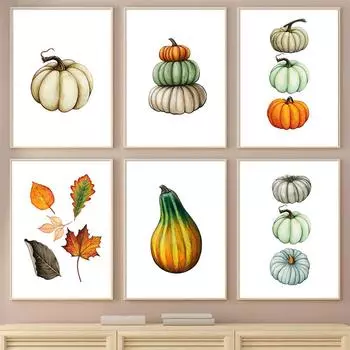 Хэллоуин тыква настенное искусство украшение осенний кленовый лист постер холст картина гостиная спальня домашнее украшение 21x30cm No Frame
