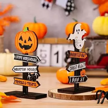 Хэллоуин Тыква Письмо Деревянное Украшение, Дерево Формы Призрак Настольный Дисплей, Хэллоуин Украшение Настольного Хэллоуина тыква