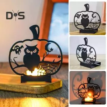 Хэллоуин Тыква Подсвечник Сова Летучая мышь Паук Призрак Tealight Подставка для свечи Металлический подсвечник Украшение Табличка Центральная часть Настольный орнамент C