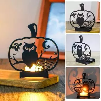 Хэллоуин Тыква Подсвечник Сова Летучая мышь Паук Призрак Tealight Подставка для свечи Металлический подсвечник Украшение Табличка Центральная часть Настольный орнамент B