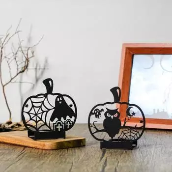 Хэллоуин Тыква Подсвечник Сова Летучая мышь Паук Призрак Tealight Подставка для свечи Металлический подсвечник Украшение Табличка Центральная часть Настольный орнамент D