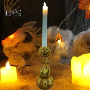 Хэллоуин Тыква Подсвечник Статуэтка из смолы Статуя Скульптура Коническая колонна Чайная свеча Подсвечник Подсвечник Фестивальный праздничный стол жёлтый