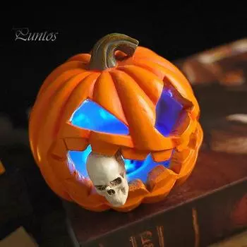 Хэллоуин тыква пожирающий череп фигурка с подсветкой жуткая светящаяся тыквенная голова смоляная статуэтка скульптура домашний офис настольное украшение орнамент pumpkin