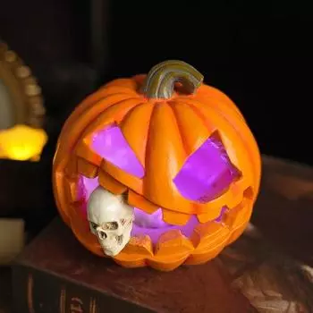 Хэллоуин тыква пожирающий череп фигурка с подсветкой жуткая светящаяся тыквенная голова смола