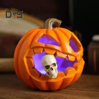 Хэллоуин тыква пожирающий череп фигурка с подсветкой жуткая светящаяся тыквенная голова смоляная статуэтка скульптура домашний офис настольное украшение орнамент pumpkin
