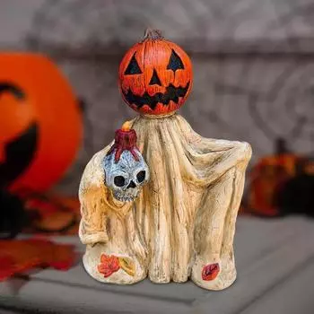 Хэллоуин тыква призрак фигурка жуткий тыква человек держит череп смоляная статуя скульптура красный