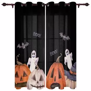 Хэллоуин тыква призрак летучая мышь черные оконные шторы для гостиной спальни кухонные оконные занавески балдахин домашний декор шторы 135W x 60H(cm)