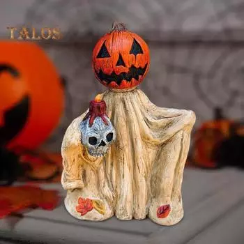 Хэллоуин тыква призрак статуэтка жуткий тыква человек держит череп смоляная статуя скульптура для дома офис украшение рабочего стола орнамент праздничный подарок красный