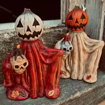 Хэллоуин тыква призрак статуэтка жуткий тыква человек держит череп смоляная статуя скульптура для дома и офиса красный