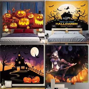 Хэллоуин тыква психоделическая сцена украшение дома гобелен хиппи богемное украшение настенные простыни 100x75cm