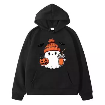 Хэллоуин тыква ведьма эльф осень аниме толстовка флисовая толстовка мальчики пуловер y2k sudadera толстовки куртка детская одежда девочки 130 чёрный