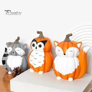 Хэллоуин тыква животное фигурка мультфильм лиса енот сова смоляная статуя скульптура для дома и улицы настольное украшение орнамент Raccoon