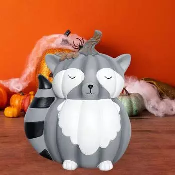 Хэллоуин Тыква Животное Фигурка Мультяшная Лиса Енот Ночная Сова Статуэтка Скульптура Из Смолы Raccoon