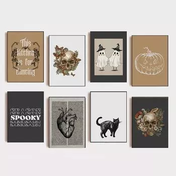 Хэллоуин тыква жуткий ведьмин скелет призрак плакат печать холст картина мультфильм настенное искусство картина для детской комнаты домашний декор 21x30cm No Framed