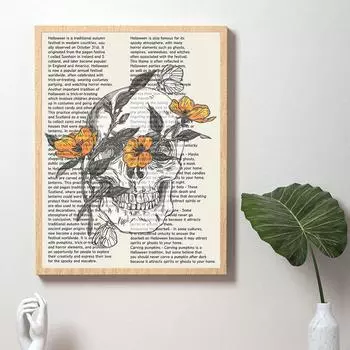 Хэллоуин Тыквенная Голова Ведьма Скелет Летучая мышь Английская Газета Холст Картина Скандинавская Гостиная Домашнее Украшение Картина 20x30cm