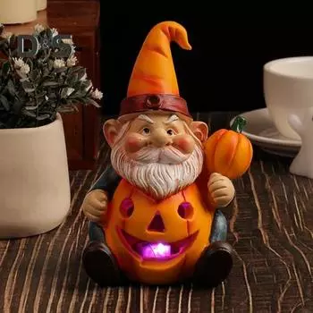 Хэллоуин тыквенный фонарь смоляной гном держит статую тыквы светящаяся фигурка дворового гнома для домашнего декора двора D