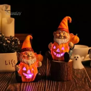Хэллоуин тыквенный фонарь смоляной гном держит статую тыквы светящаяся фигурка дворового гнома для домашнего декора двора D