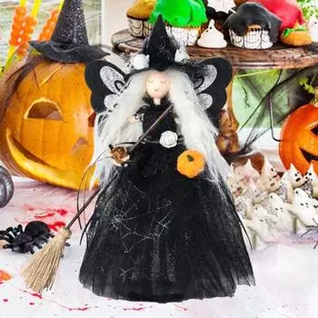 Хэллоуин Украшение рабочего стола Черная плюшевая кукла-ведьма Украшение ручной работы Тыква-ведьма Бабочка 30cm чёрный