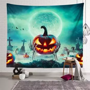 Хэллоуин украшения гобелен Лунный свет скелет Джек-фонарь подвесная ткань украшение для дома гостиная комната 100x75cm