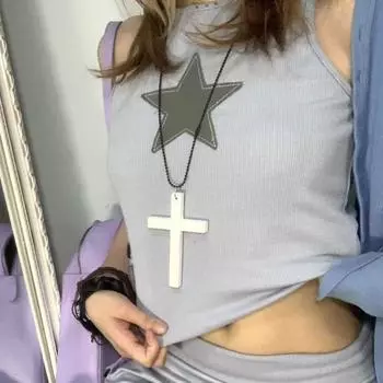 Хэллоуин Украшения Мужские и Женские Готические Винтажные Темная Мода Забавные Причудливые Деревянный Кулон в виде Креста Ожерелье для Свитера белый