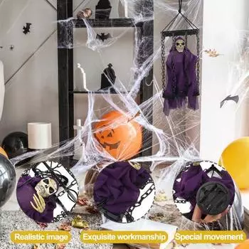 Хэллоуин украшения на открытом воздухе реквизит скелет светящиеся глаза анимированный орнамент с призраками жуткий смех съемный серый