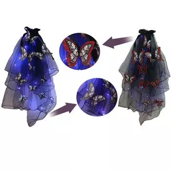 Хэллоуин ужас черный и синий светящийся платок на голову узор бабочки темные аксессуары для волос вечеринка One Size