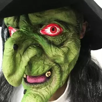 Хэллоуин ужас старая ведьма маска со шляпой косплей страшный клоун ведьма латексные маски зеленое лицо большой нос старуха костюм реквизит для вечеринки