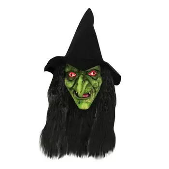 Хэллоуин ужас старая ведьма маска со шляпой косплей страшный клоун ведьма латексные маски зеленое лицо большой нос старушка костюм реквизит для вечеринки