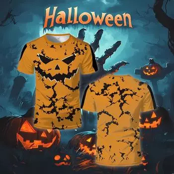 Хэллоуин Ужас Тыква Графическая Футболка Фестиваль Вечеринка Повседневные Косплей Топы Дышащая Быстросохнущая Мода Уличная Одежда Детская Одежда S
