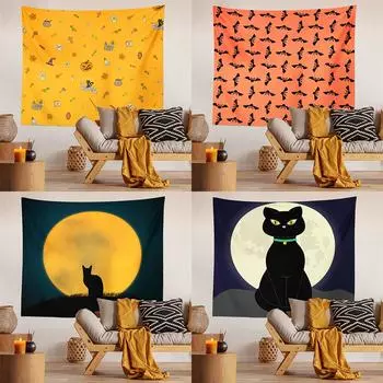 Хэллоуин ужас тыква смерть черный кот гобелен с принтом потолок дома гостиная спальня украшение стены гобелен 230x180 см 100x75cm