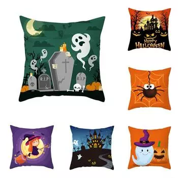 Хэллоуин Ужасы Черная Кошка Девушка Метла Гробница Замок Украшение Дома Узор Наволочка Спальня Диван Балкон Плед Наволочка 40x40cm