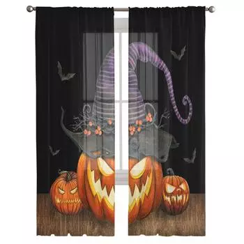 Хэллоуин Ужасы Тыква Летучая Мышь Прозрачные Шторы Украшения Домашнего Окна Вуаль Тюлевые Шторы Для Гостиной Спальни Кухни W135 x H115cm x1