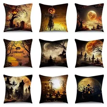Хэллоуин Ужасы Тыква Летучая мышь с принтом Чехлы для подушек Главная Гостиная Украшение дивана Полиэстер Подушка на молнии Наволочка 40X40CM