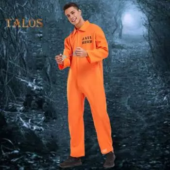 Хэллоуин Узник Косплей Комбинезон с наручниками Хэллоуин Унисекс Дети Взрослые Ролевые игры Наряд с длинными рукавами Отворотом Молния Фестивали Вечеринки Шоу XL оранжевый