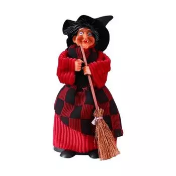 Хэллоуин Ведьма Кукла Украшение Жуткая Статуэтка Ведьмы с Метлой для Дома Гостиной Каминной Полки Приставного Столика Настольный Декор F