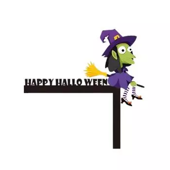 Хэллоуин Ведьма на метле Украшение угла двери Знак Угловой знак двери Декор угла двери Color witch