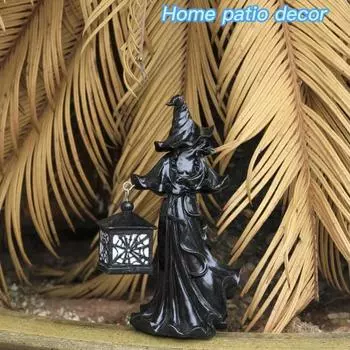 Хэллоуин Ведьма Посланник Ада Статуэтка с Фонарем Черно-Белая Ведьма Светильник Статуэтка из Смолы Скульптура Внутреннее Уличное Садовое Украшение Орнамент чёрный