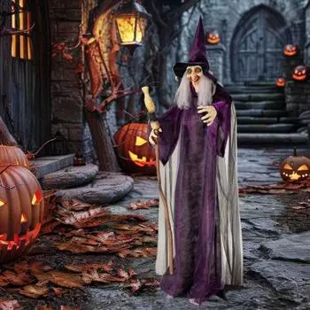 Хэллоуин Ведьма Реквизит Анимированная Статуя Злой Ведьмы со Светящимися Глазами и Звуком