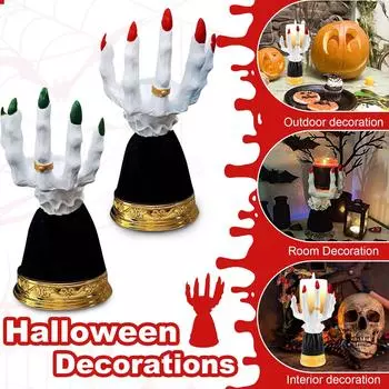 Хэллоуин Ведьма Рука Подсвечник Подсвечник Готическое Украшение Кость Фестиваль Поднос Для Рук Смола Орнамент One Size красный