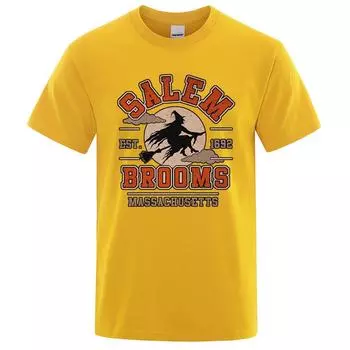 Хэллоуин Ведьма Салем Метлы Смешные Футболки Для Мужчин Летние Повседневные Топы Узор Круглый Вырез Футболка Одежда S
