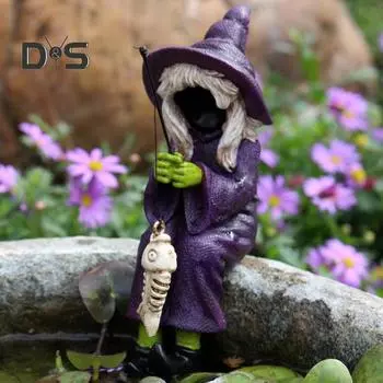 Хэллоуин Ведьма Скелет Рыбалка Статуя Смола Украшения Сада Творческие Водонепроницаемые Украшения для Открытого Патио Газон Двор Ужас Партии Декор фиолетовый