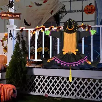 Хэллоуин Ведьма Украшение Большая Ведьма Врезается В Дерево Фигурка Уличный Освещенный Летающий