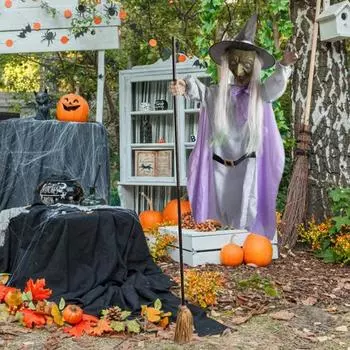 Хэллоуин Ведьма Украшение Уличная Большая Летающая Ведьма со Страшными Звуками Огни Жуткий