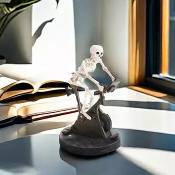 Хэллоуин Велотренажер Скелет Фигурка Смола Велосипед Фитнес Велосипед Череп Статуя Скульптура