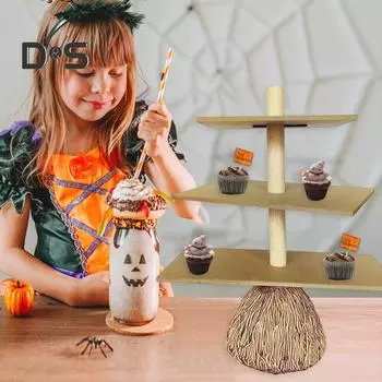 Хэллоуин Веник Подставка для кексов 3-х ярусная Змея Чаша Торт Десерт Держатель для кондитерских изделий Многоуровневый поднос для резки Стойка для выставки товаров Башня Украшение Фестиваль Праздничные принадлежности Round