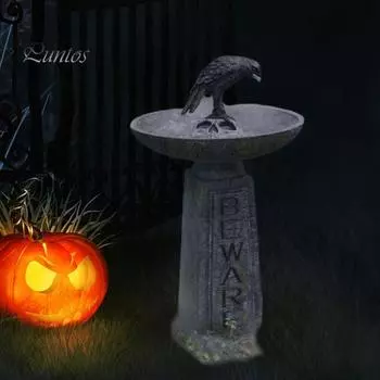 Хэллоуин Ворон на черепе Статуэтка Готический ворон, сидящий на скелете Птица ванна Смоляная статуя Скульптура Внутреннее уличное садовое украшение для рабочего стола Орнамент чёрный