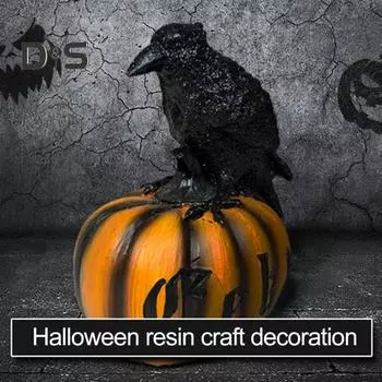 Хэллоуин Ворона Тыква Статуэтка Черный Ворон Тыква Статуя из Смолы Скульптура Домашний Офис Настольный Книжная Полка Украшение Орнамент Фестиваль Подарок чёрный